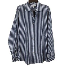 Banana Republic Mens Blue & White Striped Fitted Shirt XL 17-17.5 100% Cotton